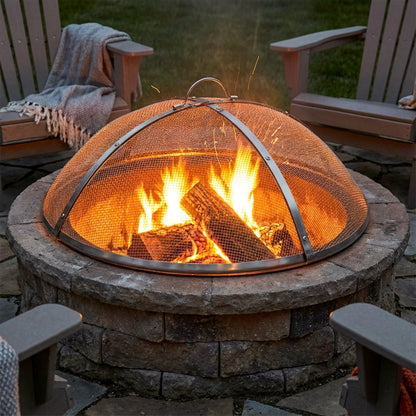 Sunnydaze Round Stainless Steel Spark Screen - Rust-Resistant Heavy-Duty Metal Fire Pit Spark Screen with Handle - 30" Diameter