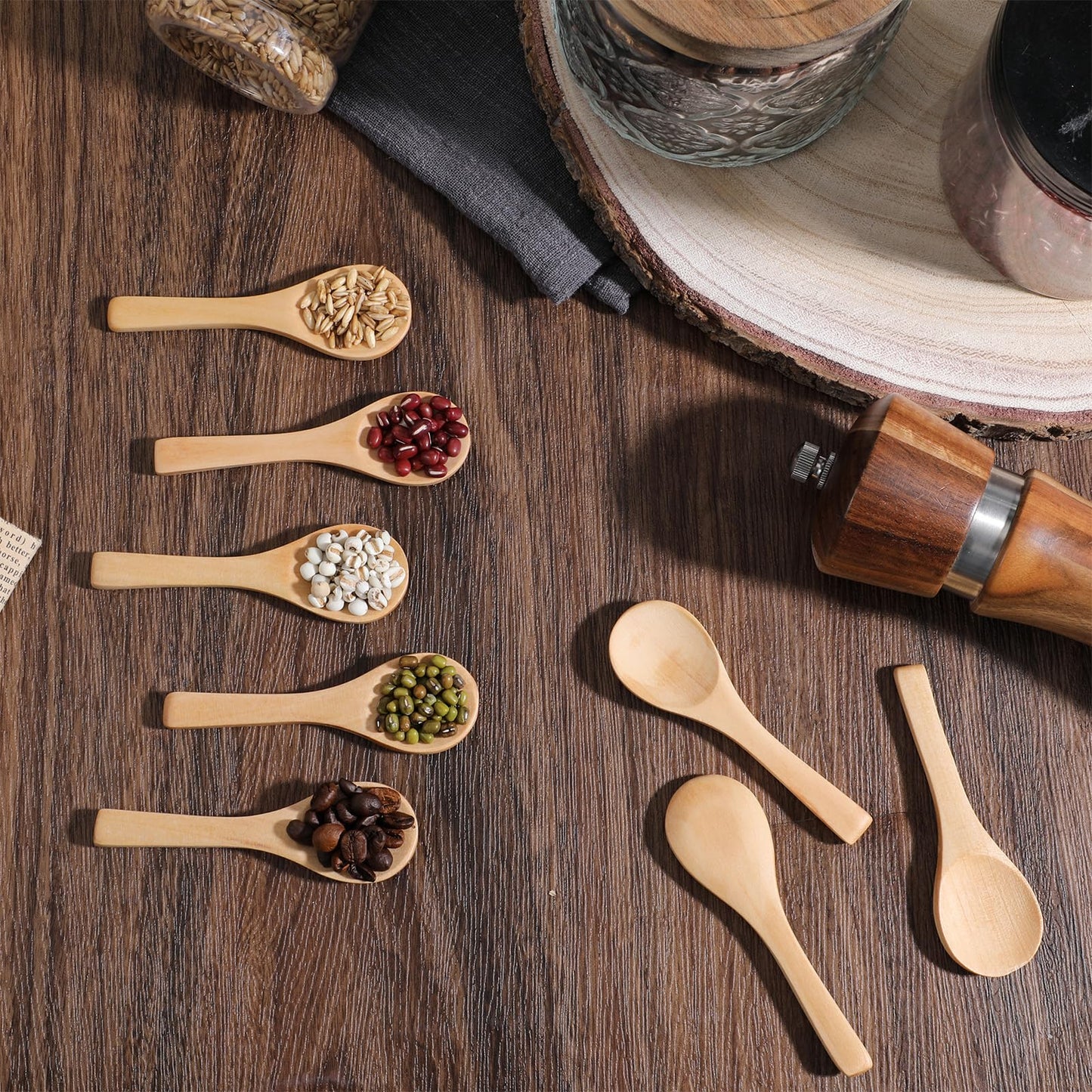 100 Pcs Mini Wooden Spoons Bulk, 3.5'' Little Natural Wood Teaspoons for Jars, Small Bath Salt Spoon, for Jars Sugar Creamer Honey Spices Salt Condiment