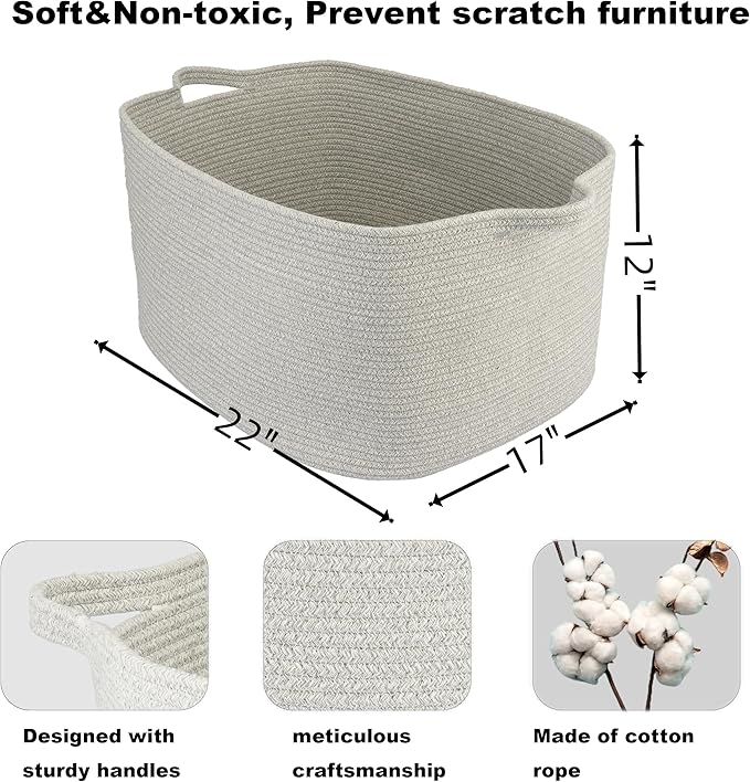Large Rectangle Blankets Basket Living Room 22"x17"x12" Woven Cotton Rope