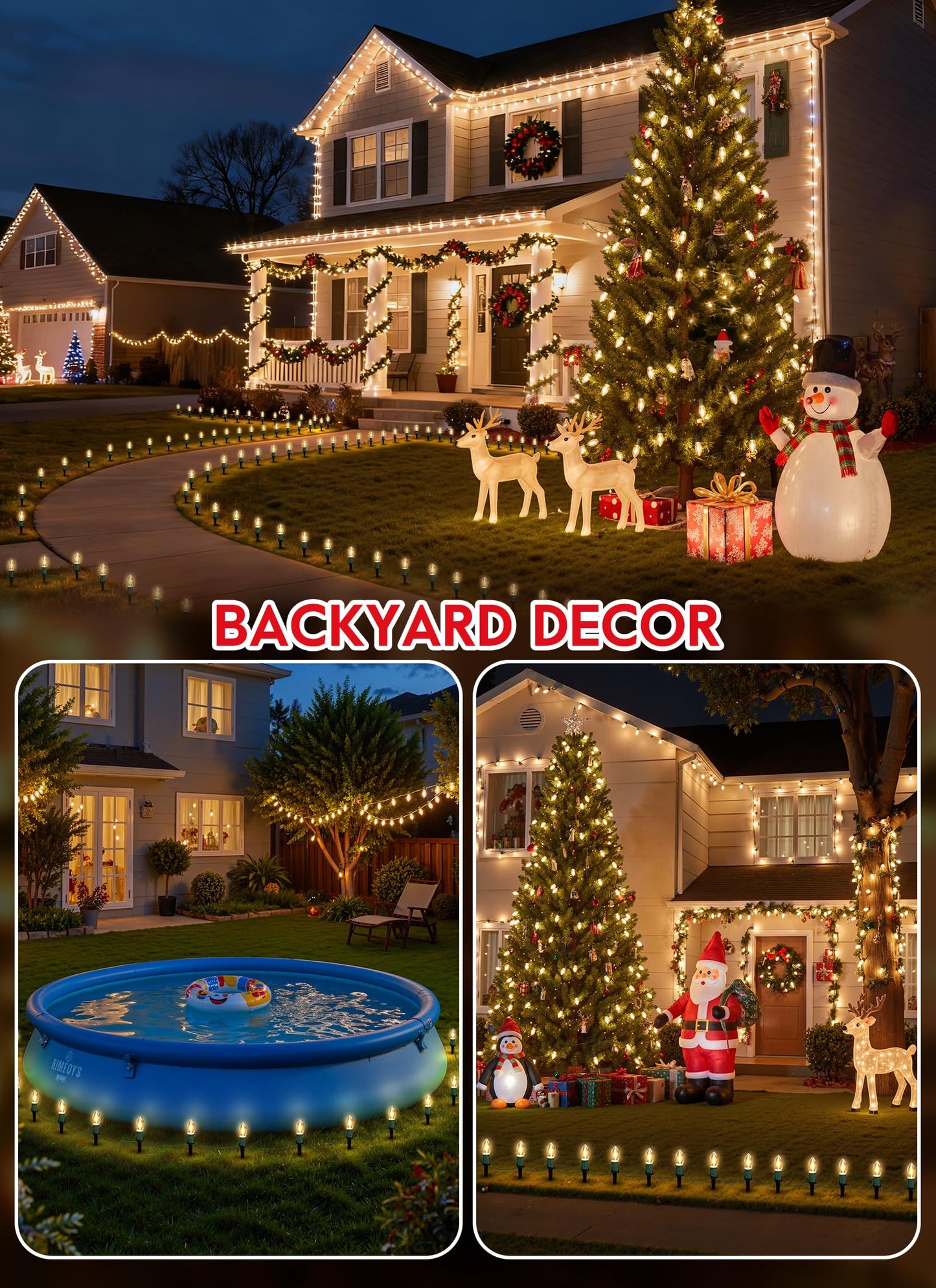 Brightown C9 Christmas Lights Outdoor, 4 Packs Total 103 Ft Christmas Pathway Lights with 80 LED Bulbs and Stakes, Connectable Outdoor Christmas Decorations Yard Walkway Sidewalk Holiday, Warm White