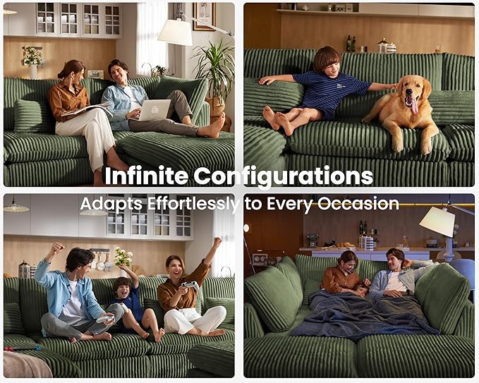 77" Oversized Corduroy Couch Modular Sectional Sofa, Washable Cloud Couch