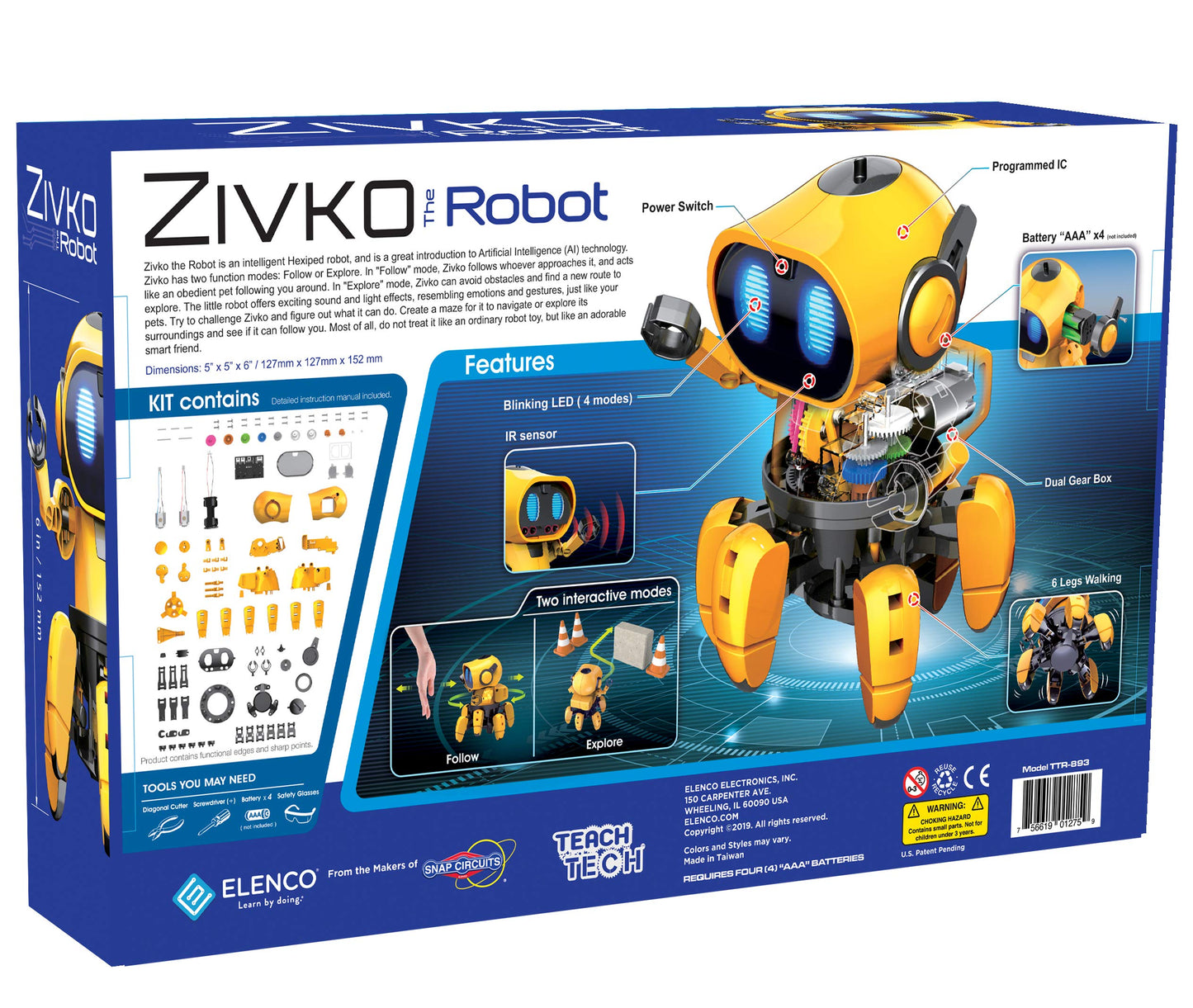 Elenco Teach Tech “Zivko The Robot”, Interactive A/I Capable Robot with Infrared Sensor, STEM Learning Toys for Kids 10+, includes Assembly Parts