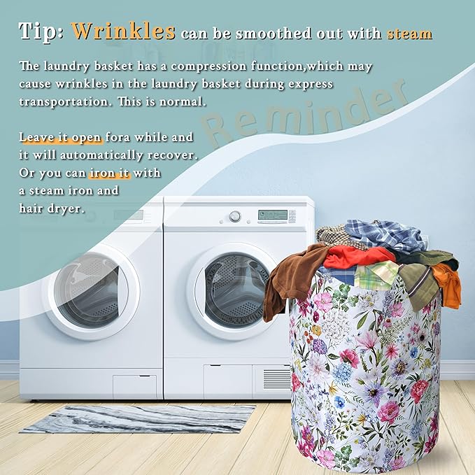 Watercolor Flower Floral Laundry Basket Foldable