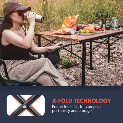 OUTSIDER Camping Table Foldable – Adjustable Height, Heat-Resistant Metal for Outdoor Table,Portable Roll-up Aluminum Camp Table with Carry Bag for 2-6 Person BBQ, Travel,Picnic,Lawn, Loads 110 Lbs