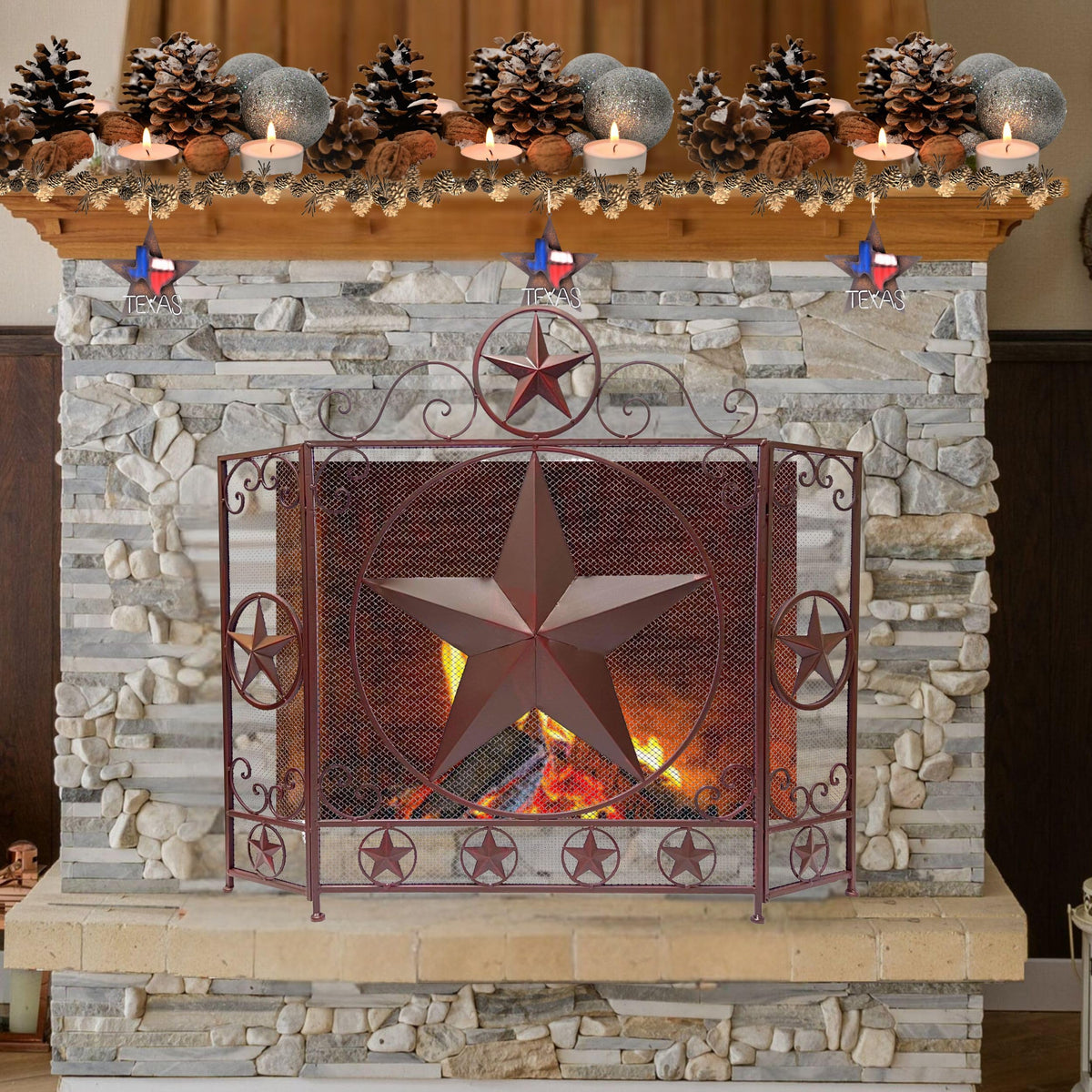 BestGiftEver 1-Piece Metal Star with Texas Map Ornament Rustic Style Gift Idea Western Lone Star 3-D Texas Map Christmas Metal/Tin - Tree or Wall Hanging