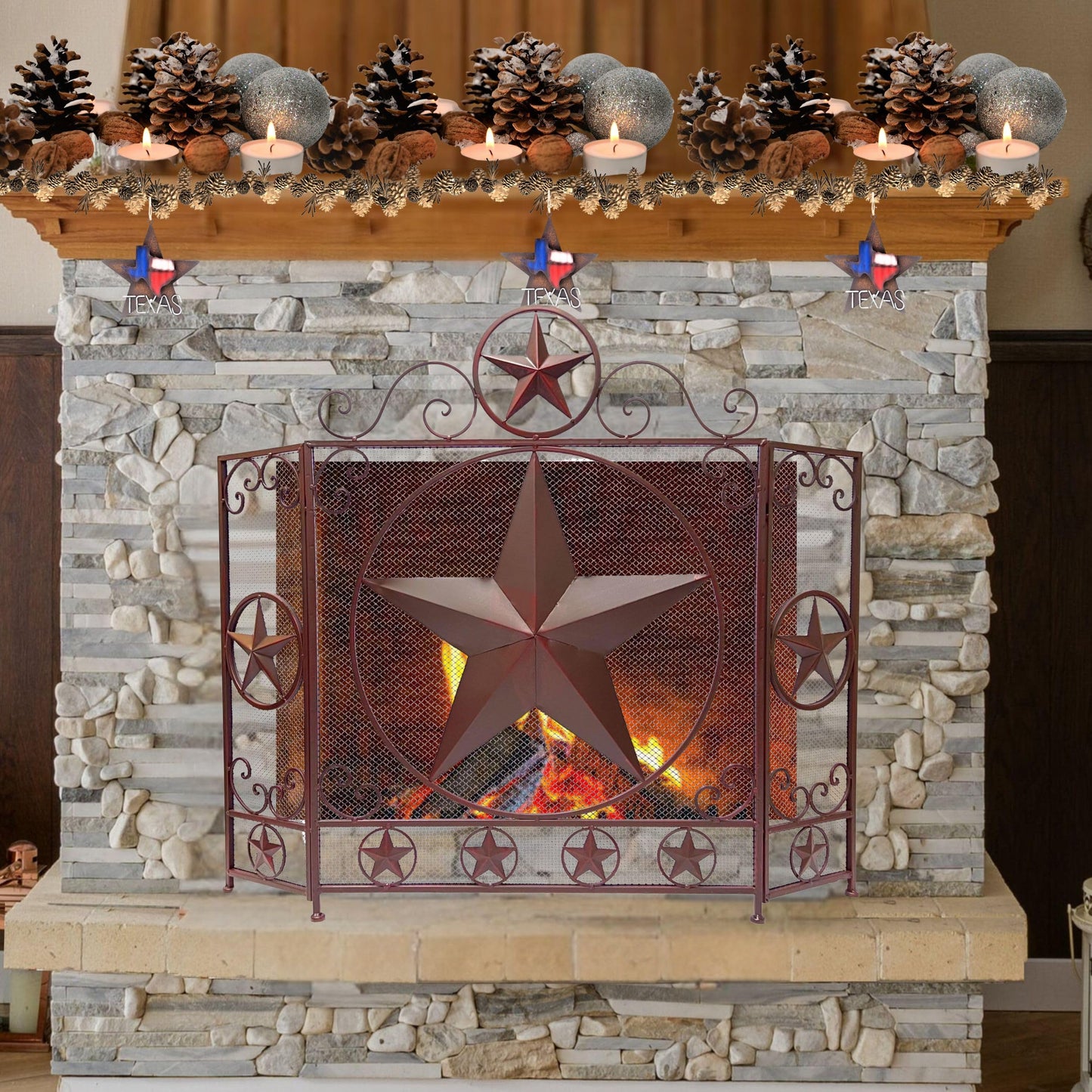 BestGiftEver 1-Piece Metal Star with Texas Map Ornament Rustic Style Gift Idea Western Lone Star 3-D Texas Map Christmas Metal/Tin - Tree or Wall Hanging