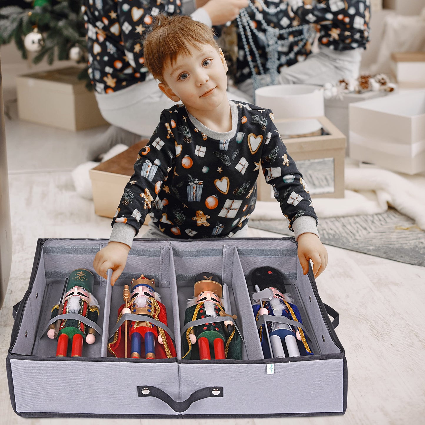 ProPik 2 Pack Christmas Figures Storage Box | Each Holds 4 Holiday Figurines up to 16” | Adjustable Nutcracker Decor Ornament Storage Container | Xmas Decorations Accessories Boxes (Gray)