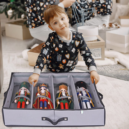ProPik 2 Pack Christmas Figures Storage Box | Each Holds 4 Holiday Figurines up to 16” | Adjustable Nutcracker Decor Ornament Storage Container | Xmas Decorations Accessories Boxes (Gray)