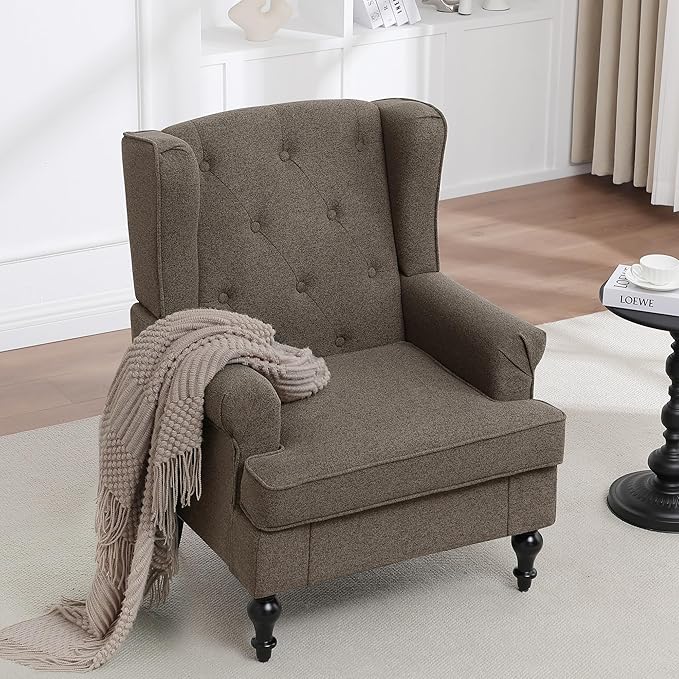 Accent Chair Set of 2, Mid Century Modern Fabric Wingback Chair, Upholstered