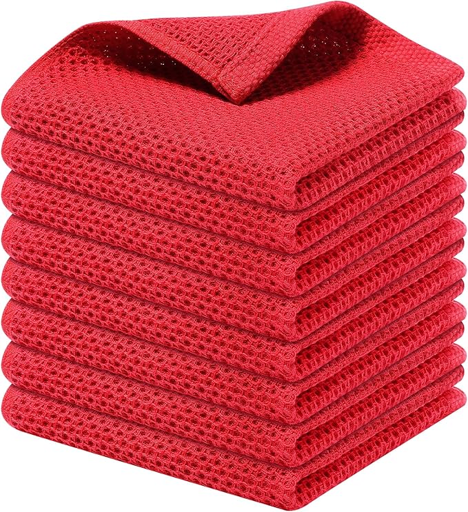 Kitinjoy 100% Cotton Kitchen Dish Cloths, 8 Pack Waffle Weave Ultra Soft