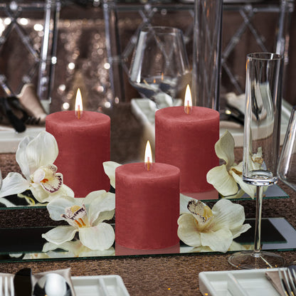 BOLSIUS 4 Pack Delicate Red Rustic Pillar Candles - 2.75 X 3.25 Inches - Premium European Quality - Includes Natural Plant-Based Wax - Unscented Dripless Smokeless 35 Hour Party Décor Candles