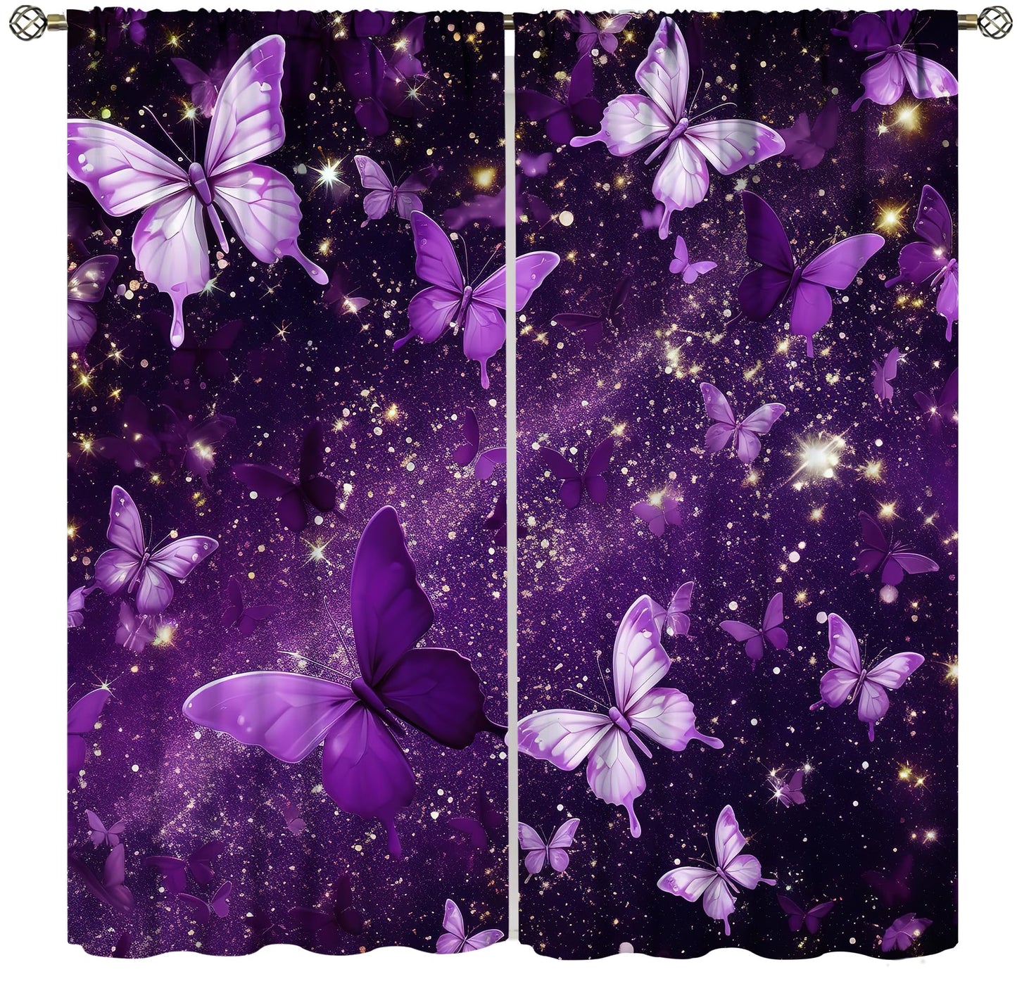 PHTAYOT Butterfly Curtains, Purple Dream Fantasy Starlight Butterfly Pattern for Kids Girls Room Decor, Print Drapes for Living Room Bedroom Kitchen 2 Panel Set 20.5" W X 45" L