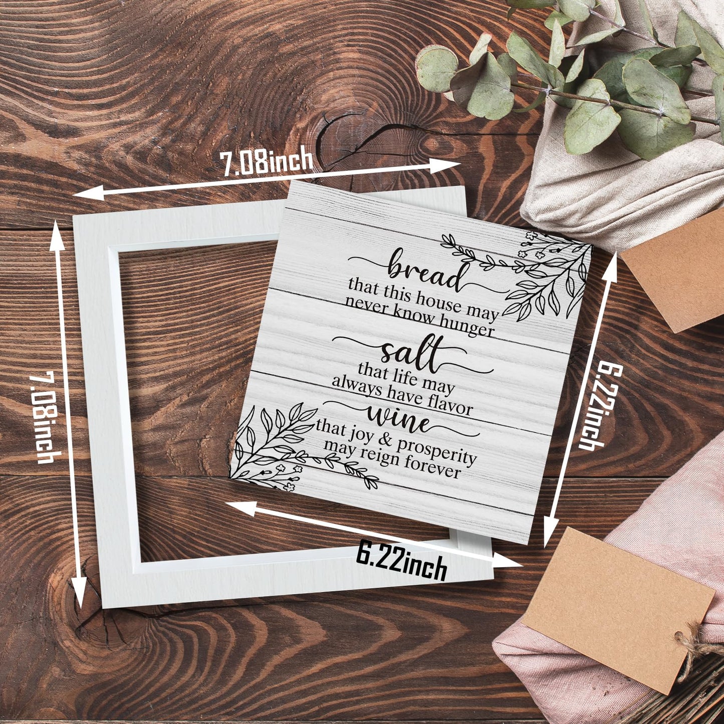 YSFUYZCT Bread Salt Wine Farmhouse Kitchen Signs Decor, Housewarming Gifts New Home, New Home House Gifts, Rustic Farmhouse Wood Frame Signs for Kitchen Dining Room