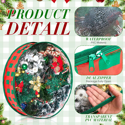Aliceset 4 Pack Wreath Storage Containers, Ornament Garland Wreath Storage Bags with Handle Zipper Decorative Storages Box for Christmas in July Wreaths(24 x 24 x 7.8 Inch,Red Green Plaid)