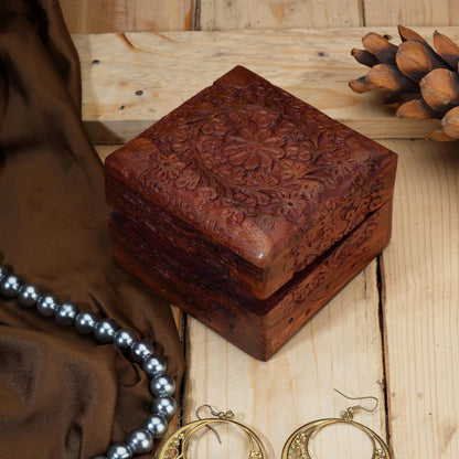 Ajuny Wooden Hand Carved Decorative Keepsake Box Jewelry Armoire Treasure Chest Trinket Holder Storage Travel Organiser Perfect Unique Gifts Ideas for Men and Women