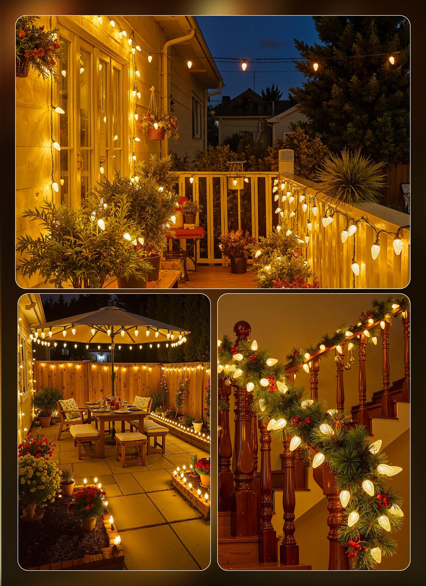 C9 Christmas Lights Outdoor, 72 FT 110 LED C9 String Lights, 8 Modes & Timer Connectable Waterproof for Christmas Tree light Indoor Outdoor Roofline Patio Outside Yard Xmas Decor, Warm White 2 Pack