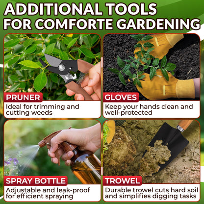 10 Pcs Gardening Tool Set for Women – All-in-One Garden Tools Set with Handy Tote Bag, Ergonomic Design & Rust-Resistant Steel – Gardening Tools for Women for Easy Garden Care & Gifts for Plant Lovers