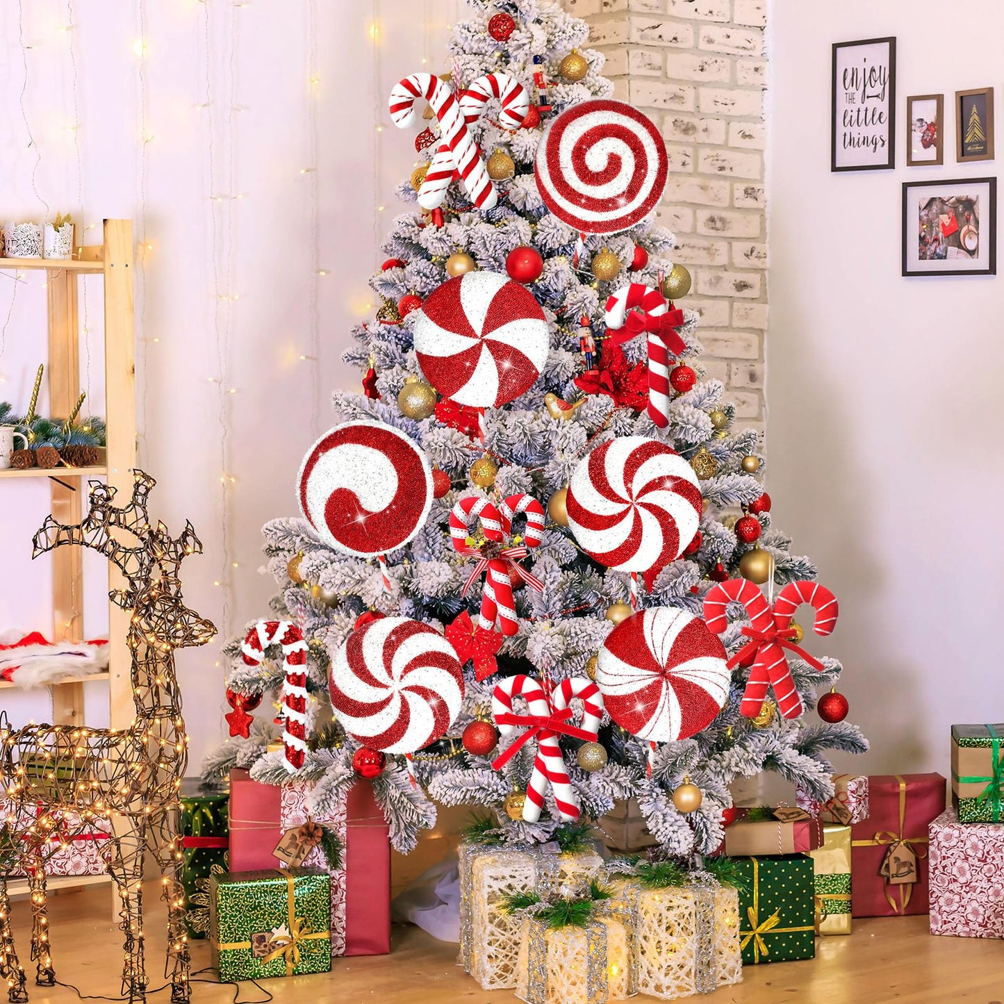 Vercraft 12 Pcs 15.75'' Large Candy Cane Christmas Decorations Giant Lollipop Candy Xmas Decorations with Sticks Red and White Peppermint Decor for Christmas Tree Ornaments Party, 12 Styles