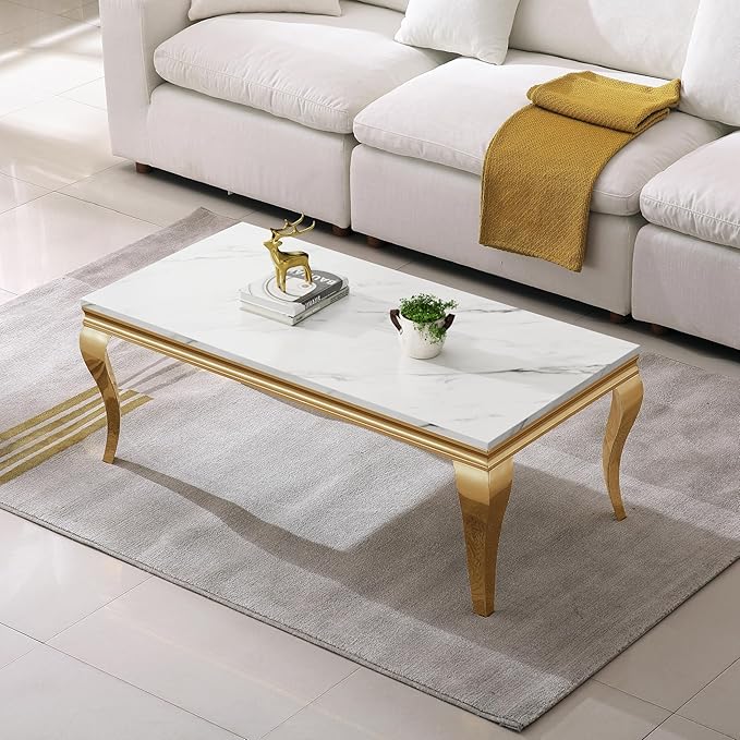 Henf 47" Modern White Faux Marble Center Table