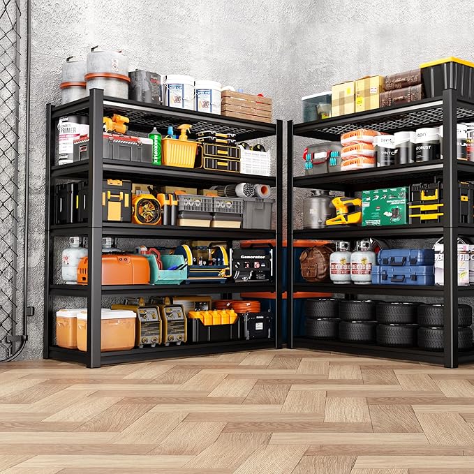 71.2" H Garage Shelving Heavy Duty Storage Shelves, Adjustable Metal Shelving Unit, Utility Garage Organizer Shelf for Basement, Pantry, Warehouse, Supermarket, 35.4" Wx15.7 Dx71.2 H,Black