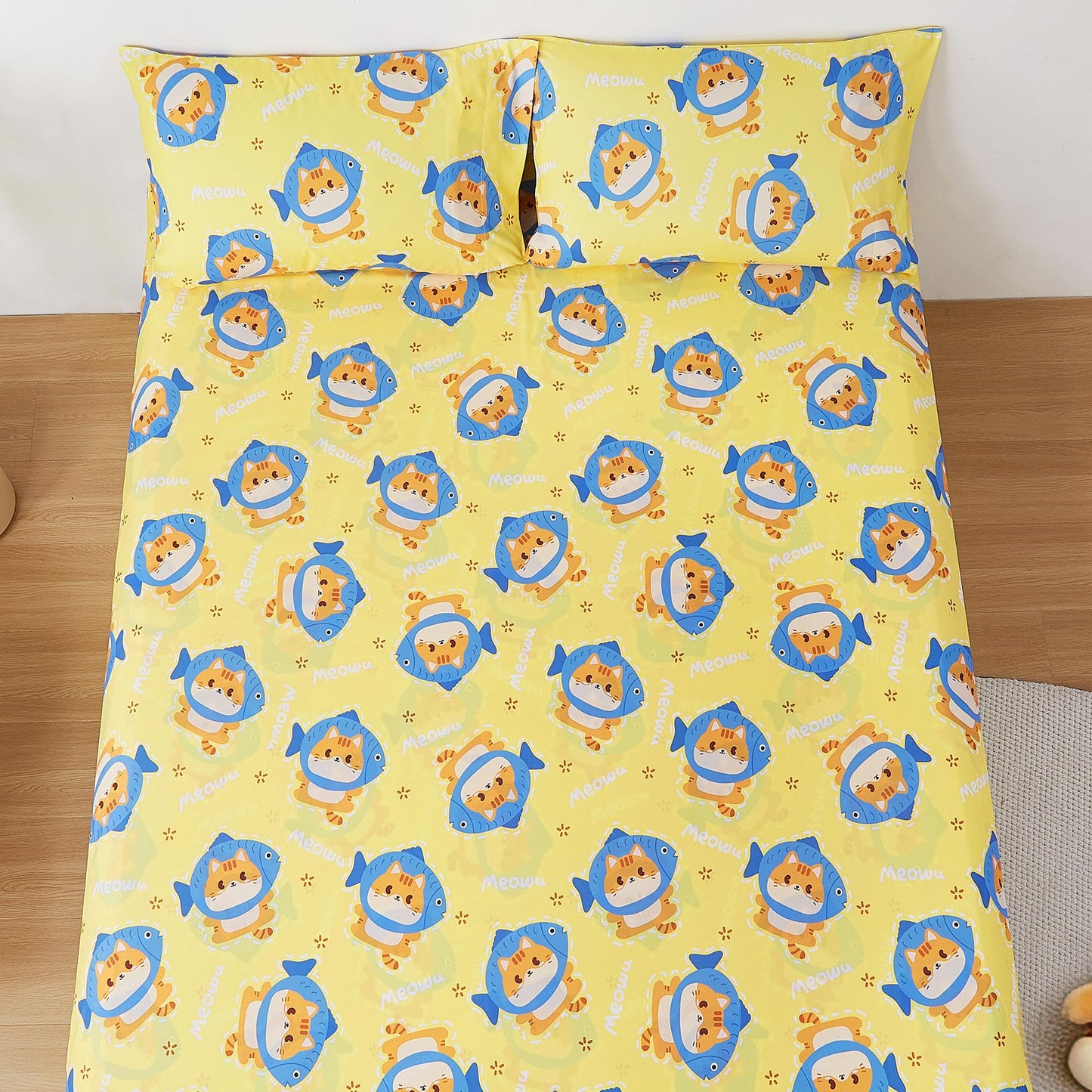 CozySmile Twin Sheet Set Kids,3 Pieces Breathable Soft Microfiber Bedsheets for Child Boys Girls, Oeko-TEX, Anti Pilling Deep Pockets Easy Care Bed Sheets, Cat Fish