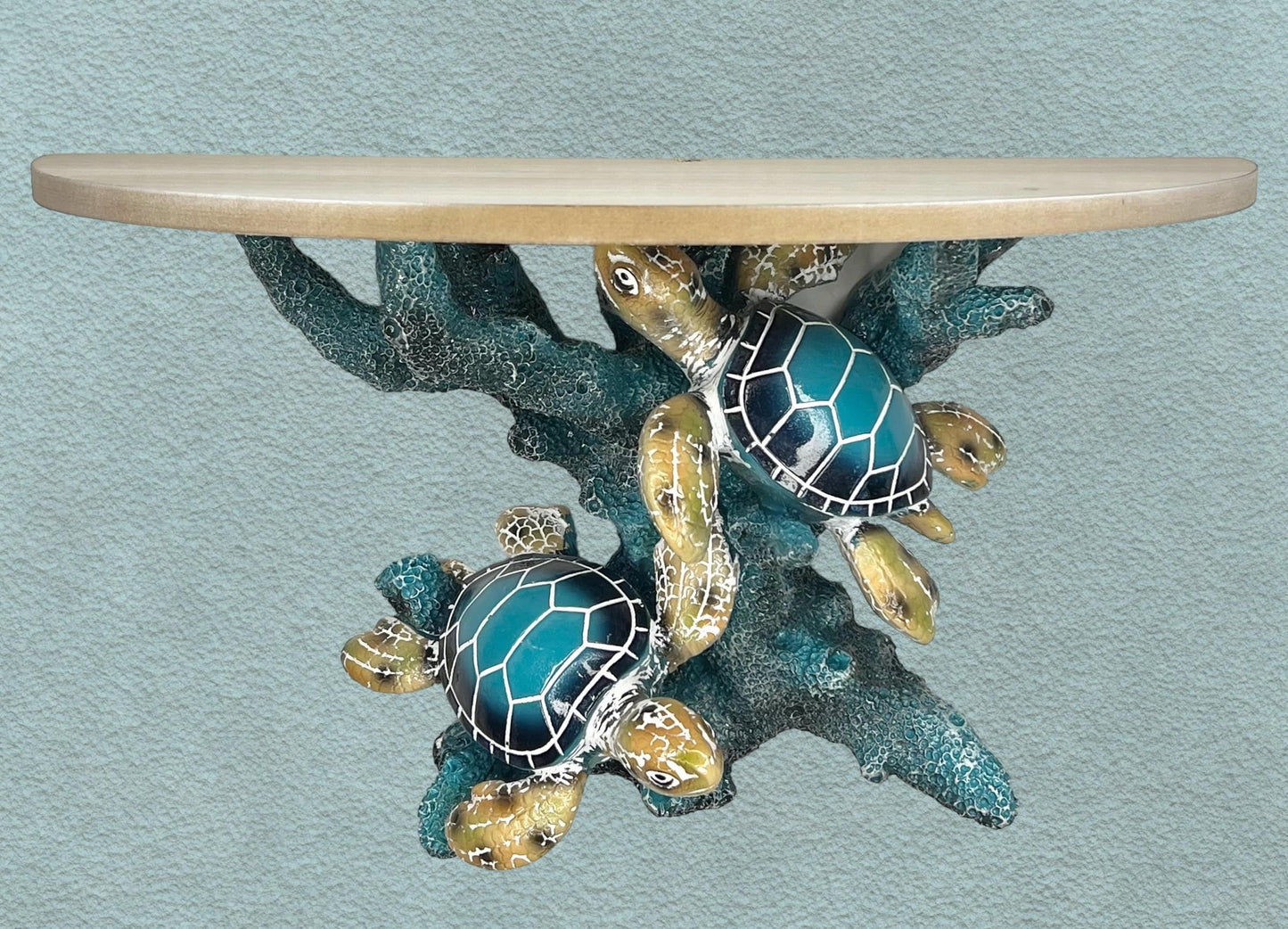 Top Brass Oceanic Charm Decorative Shelf – Blue Coral Reef Base with Two Sea Turtles – Coastal Beach Ocean Décor