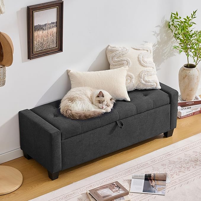 Huatean Home 43" Ottoman with Storage, Storage Ottoman Bench with Safety Hinge