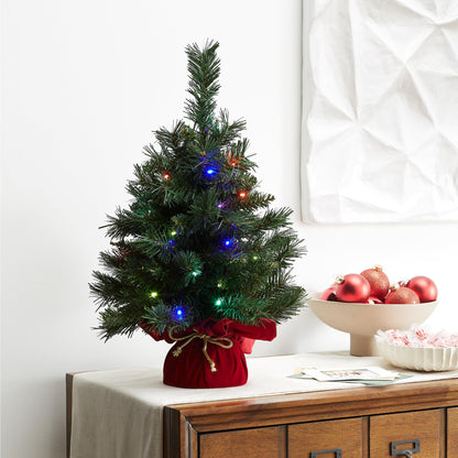 National Tree Company 24 in Pre-Lit Majestic Fir Artificial Christmas Tree, 35 Multicolor Lights, 71 Tips, Timer, Red Cloth Base, Green
