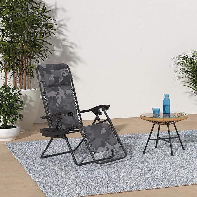 Best Choice Products Set of 2 Adjustable Steel Mesh Zero Gravity Lounge Chair Recliners w/Pillows and Cup Holder Trays - Camoflage