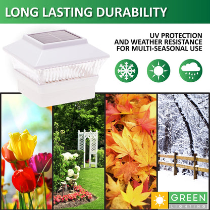 GreenLighting Standard #1 Solar Post Cap Lights Fits 4x4 Nominal Wood, 4x4 PCV/Vinyl Posts, Outdoor Fence Solar Powered Light, Landscaping, Deck, Garden, Includes Flush Mount Adapter White 12 Pack