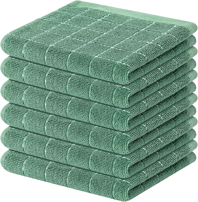 Mordimy 100% Cotton Terry Cloth Dish Cloths, Soft and Absorbent Checkered Dish