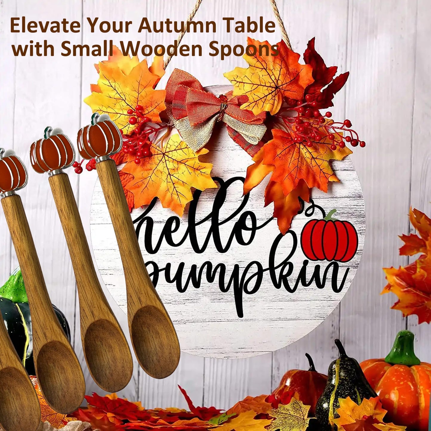 4PCS Wooden Spoons for Eating, Collection Pumpkin Spoons, Fall Coffee Spoons,Thanksgiving Wooden Teaspoon,Halloween Small Wooden Spoons for Honey Coffee Stirring Tea Yogurt Jars, 5.1 Inches Length