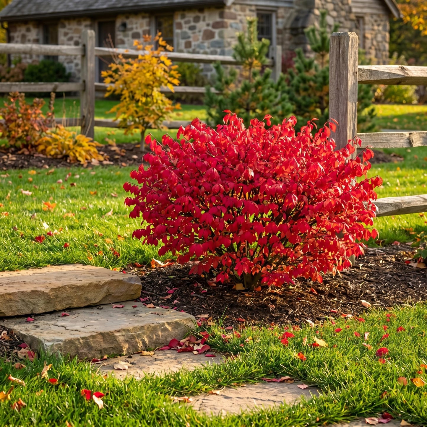 Dwarf Burning Bush Shrub Live Plant - Bare Root, Euonymus Alatus, Low Maintenance, Compact Dwarf Shrub with Brilliant Red Foliage for Garden & Landscape