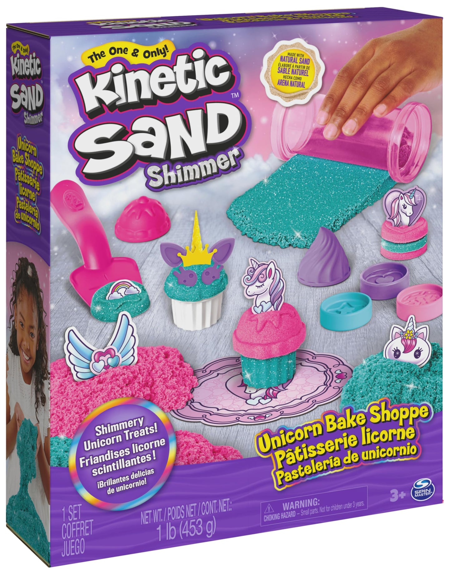 Kinetic Sand Shimmer, Unicorn Bake Shoppe Playset, 453g of Kinetic Sand (Shimmer Teal and Pink Neon), 8 Unicorn Tools, Sensory Toys for Kids Aged 3 and up