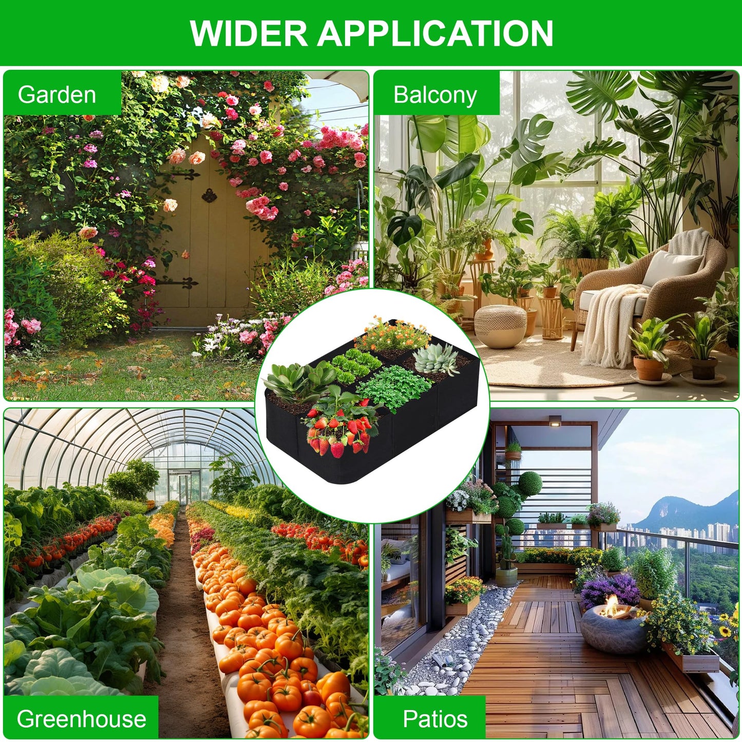 KONGDY 6 Grids Plant Grow Bags, 4x2x1ft. 57 Gallon Potato Tomato Planter Durable Fabric Garden Grow Bags for Outdoor Garden Flowers Vegetables 2 Packs