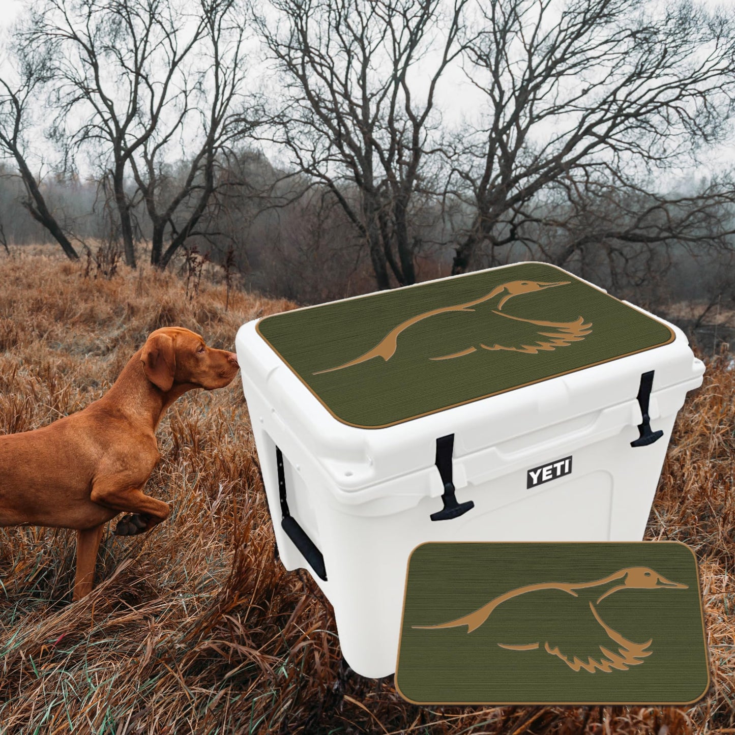 USATuff SeaDek EVA Mat Cooler Pad fits YETI 65 Tundra | Peel & Stick Application | Non Slip Comfort Accessories - Duck Solo Hunting Outdoorsman (OliveGreen-Mocha)