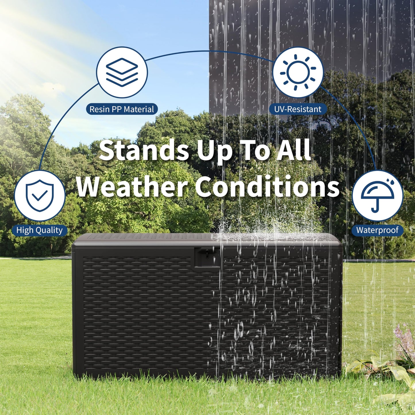 99 Gallon Waterproof Large Resin Deck Box Indoor Outdoor, Lockable Storage Container for Patio Furniture Cushions, Throw Pillows, Garden Tools, and Pool Floats Black 50" L x 26" W x 25" H