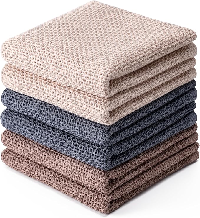 BOOMIBOO 6-Pack Kitchen Dish Cloths, 100% Cotton Waffle Weave, Ultra Soft