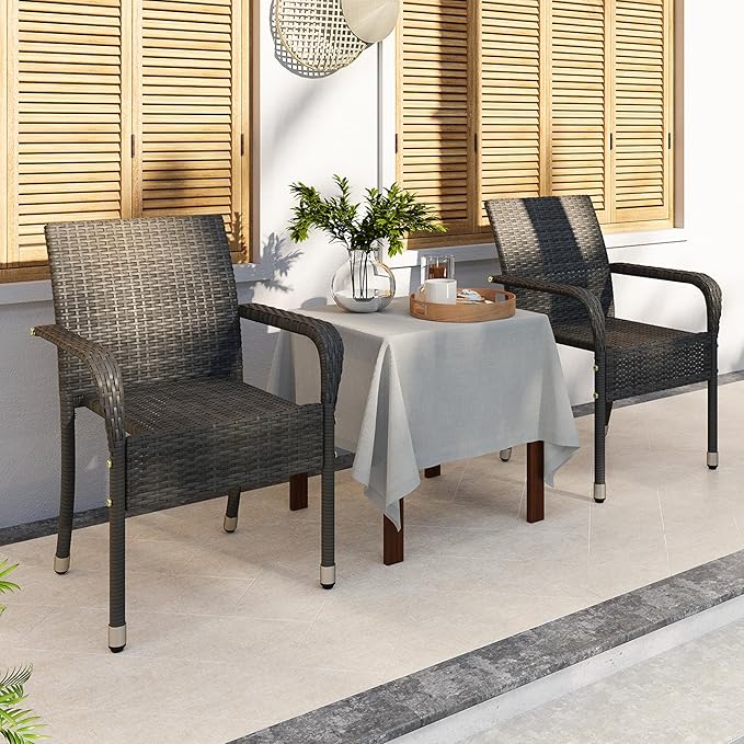 Yaheetech Set of 6 Stackable Outdoor Rattan Dining Chairs, All-Weather Armchair w/Armrests, Steel Frame for Garden, Patio, Deck, Yard, Poolside Gray