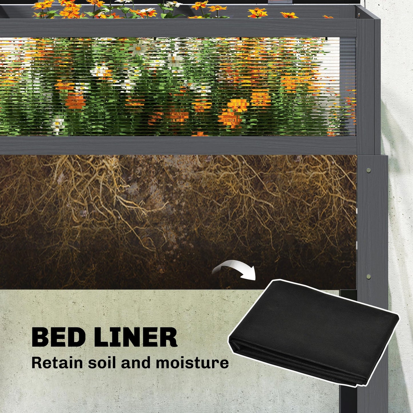 Outsunny Wooden Raised Garden Bed with Flip-Up Greenhouse Top, Raised Garden Bed with Legs and Bed Liner, Elevated Planter Box for Flowers, Vegetables, Herbs, Gray