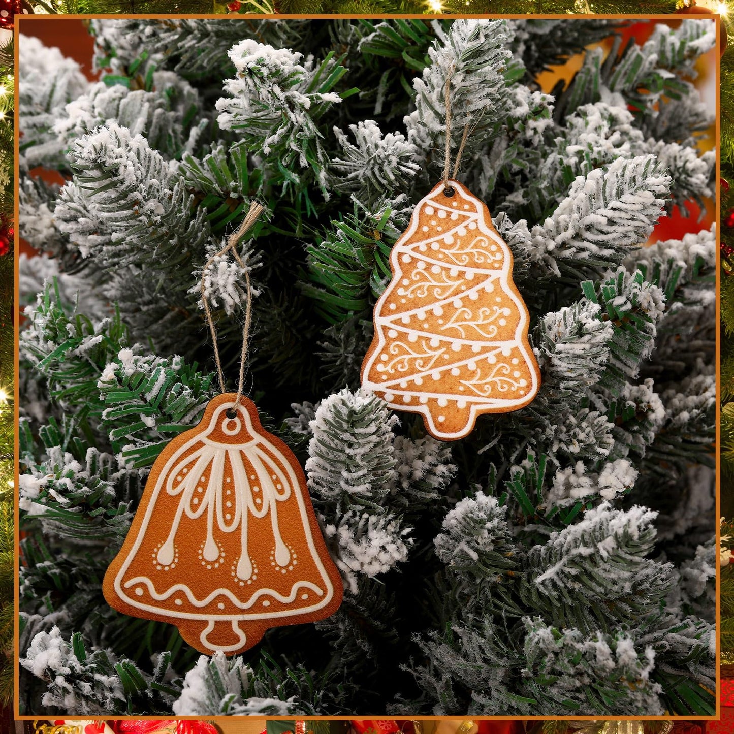 Geelin 40 Pcs Christmas Gingerbread Ornaments Small Wooden Cookies Baking Theme Christmas Tree Hanging Gingerbread Ornaments Pie Decoration for Xmas Tree Festive Season Holiday Party(Classic)