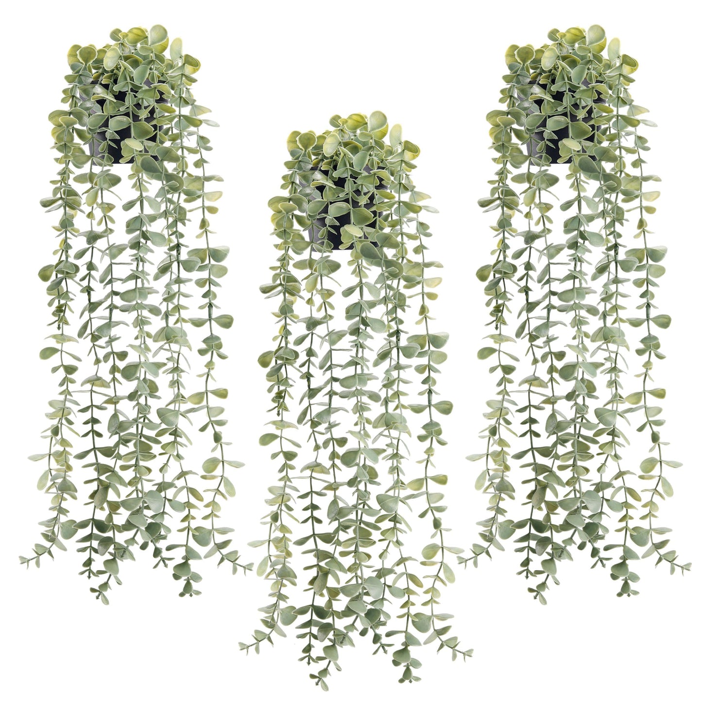 Der Rose 3Pcs Fake Plants Hanging Artificial Decor Faux Potted Eucalyptus Plants for Boho Bathroom Home Office Desk Wall Shelf Bookcase Accessories Decor Indoor