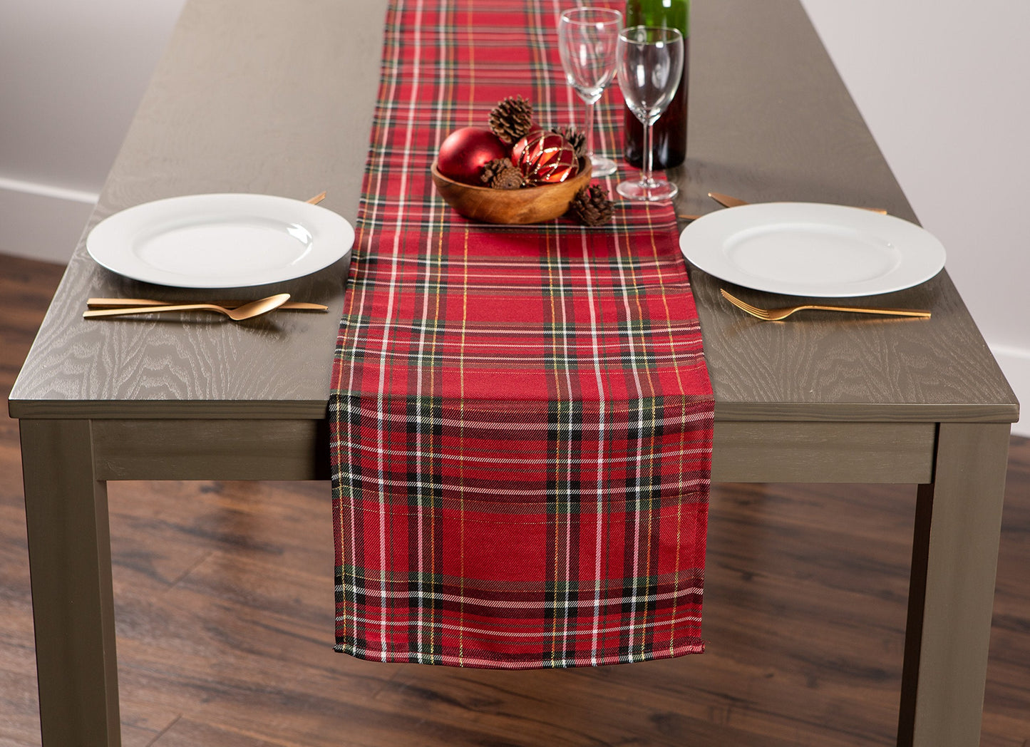 DII Holiday Dining Table & Kitchen Décor Metallic Fabric, Christmas Table Runner, 14x108, Red Tartan Plaid