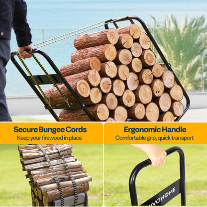 VIVOHOME Firewood Cart with Rubber Wheels and 600D Oxford Cloth, X-Large 300 LB Capacity Heavy Duty Steel Log Carrier Dolly Hauler, Wood Rack Storage Mover for Easy Transport Indoor Outdoor Use