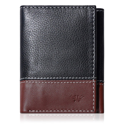 LUXEORIA Leather Wallet for Men, Handcrafted Travel Wallet, Minimalist Mens Slim Trifold Wallet, Anti-Theft RFID Blocking Wallet for Men's, Tri-fold - Black&Brown