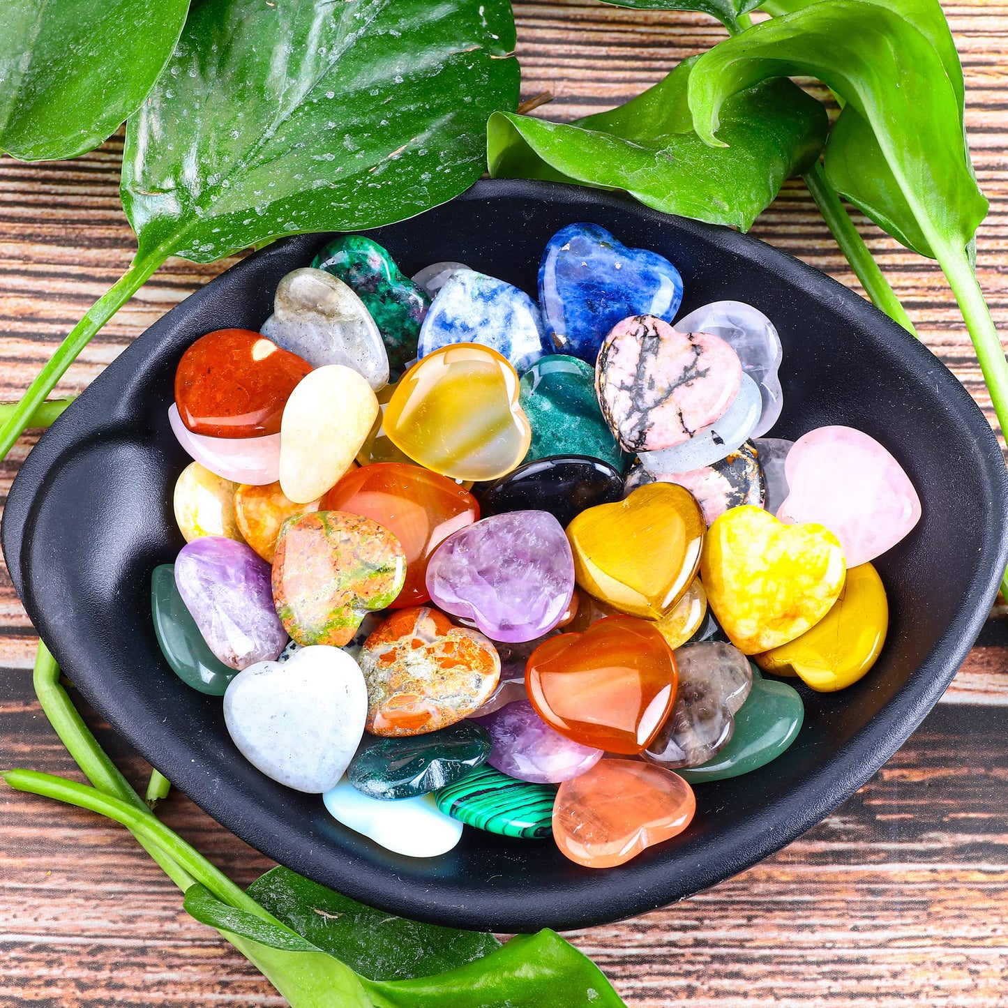 FORBY 40pcs Natural Heart Shaped Crystal Stones 0.8 Inch Pocket Hearts Bulk Stones Assorted Healing Crystals Chakra Hearts Shaped Gemstone for Anxiety Decoration Yoga Reiki Gifts137 to140g