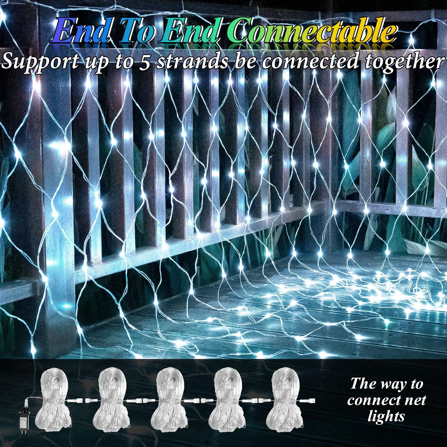 8ft x 8ft Net Lights, 180LED Gazebo Lights Outdoor 8 Modes Timer, Waterproof Connectable Christmas String Lights Clear Wire Plug in for Bushes Patio Pergolas Garden Holiday Party - Cool White
