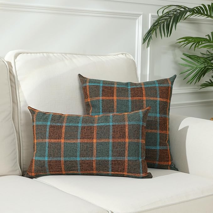 Stellhome Pack of 2 Faux Linen Buffalo Check Throw Pillow Covers, Farmhouse