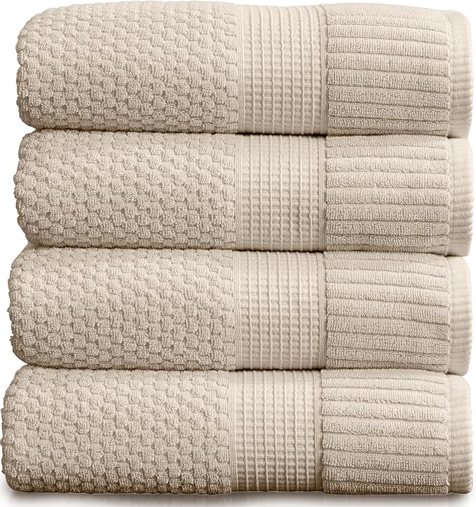 NY Loft 100% Cotton Bath Towel 4 Pack | Super Soft & Absorbent Quick-Dry Bath