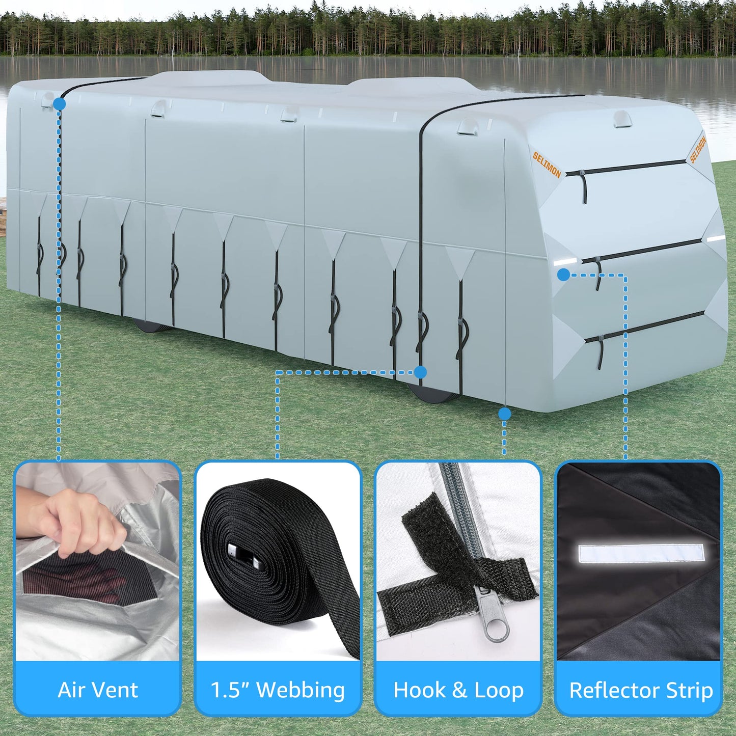 SELIMON 300D Top Class A RV Cover with Waterproof PU Coating Rip-Resistent & Anti-UV Winter Camper Cover Fits 40.1' to 43' Motorhome